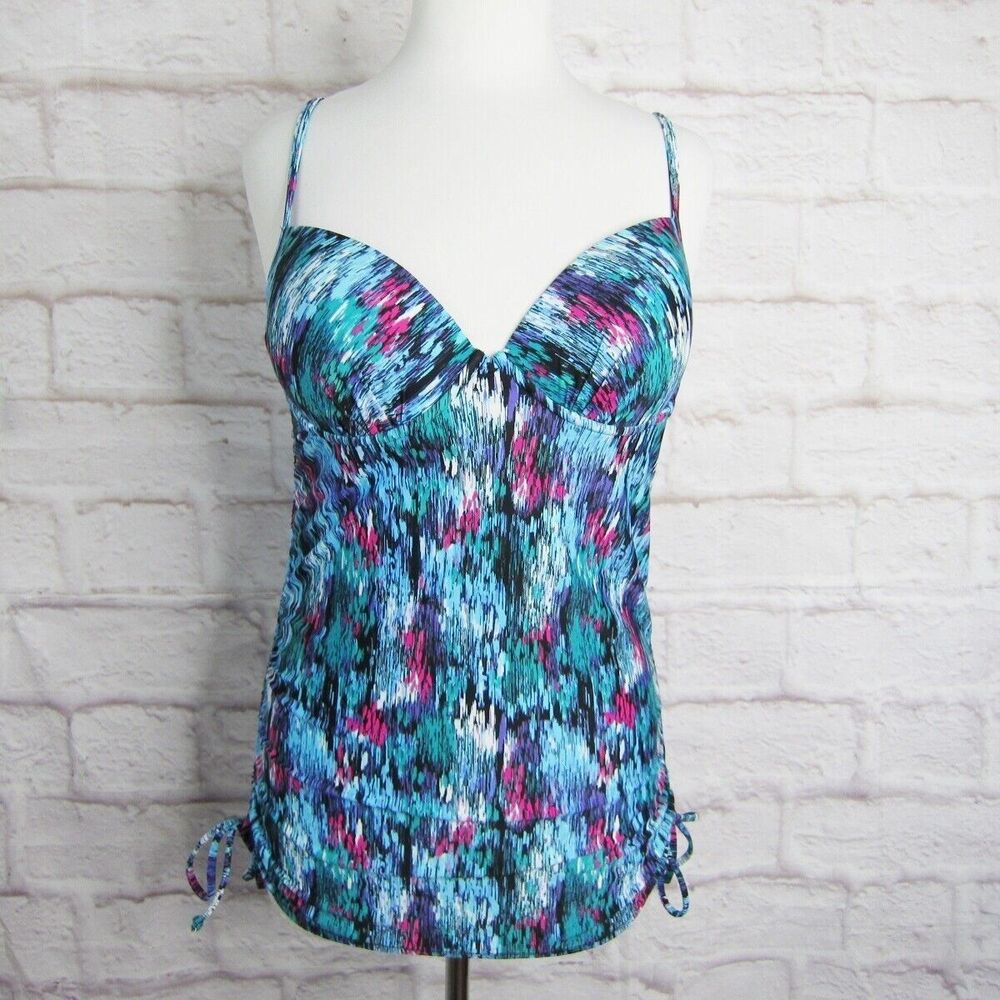 Spanx Love Your Assets Women's Push up Tankini Swim Top Watercolor Size Large